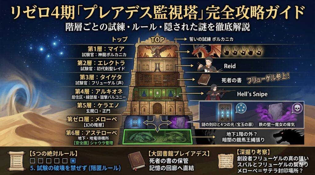 【リゼロ4期】プレアデス監視塔の階層・ルール・伏線を完全網羅！地下に眠る「鉄の壁」の正体とは？